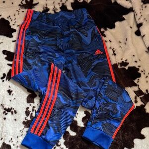 Adidas Kids Blue Joggers with Red Stripes